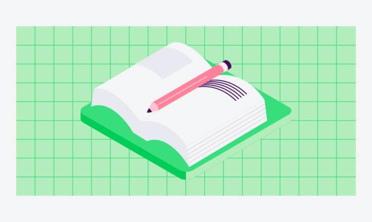 Illustration of a notebook and pen 