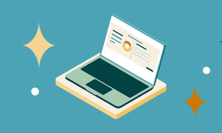 Illustration of real-time payroll software on a laptop