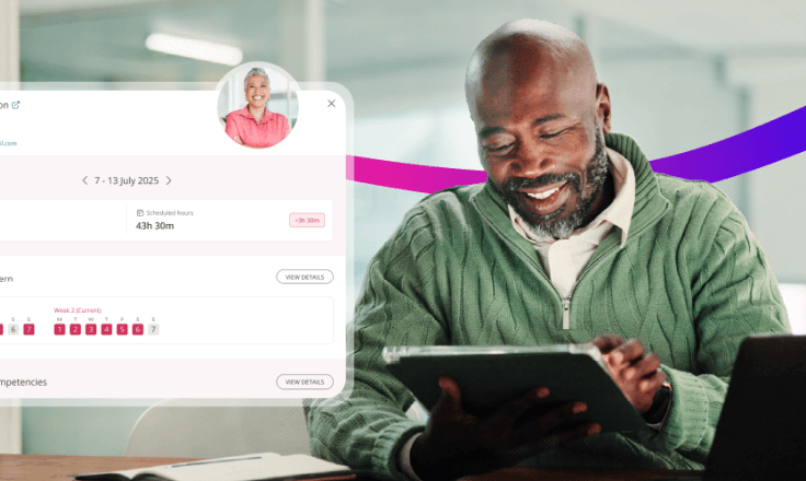 man looking at workforce management software