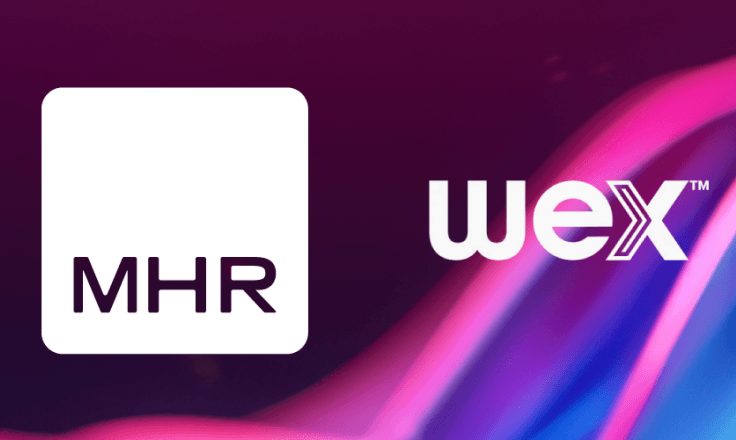 MHR and WEX logos on a purple and pink background