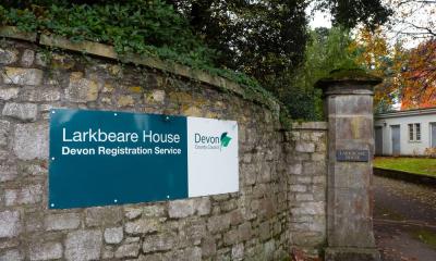 Sign to the entrance of Larkbeare House 