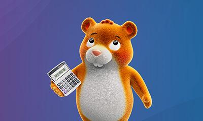Harriet the hamster using a calculator for her finances. 