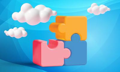 Three piece jigsaw puzzle with a cloud background