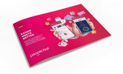Mock up of the People First overview brochure showing two mobile phone screens which display the product