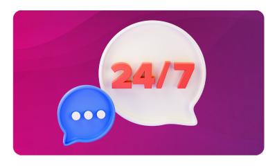 Speech bubbles with 24/7 in, showing that you can talk to our counsellors 24/7.