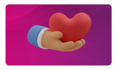 A hand holding a heart, showing we care about your wellbeing.