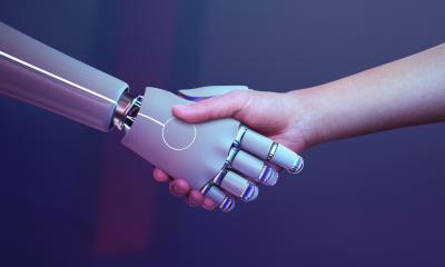 A handshake between a robot and a human