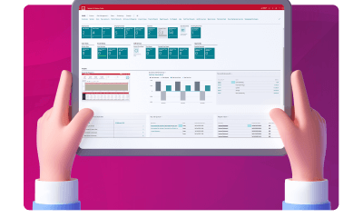Tablet showing dashboard our finance software provided by Microsoft Dynamics 365