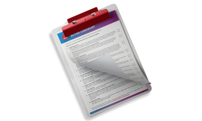 HR and payroll software buyers guide mock up image, showing a clipboard and checklist.