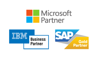 IBM Business partner, Microsoft, and SAP partner logos.