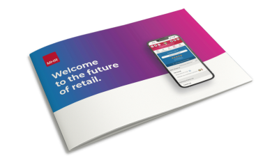 The retail guide front cover showing People First on a mobile screen with the title, Welcome to the future of retail.
