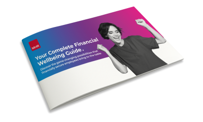 Front cover for the Financial Wellbeing Guide which shows a woman smiling and dancing.