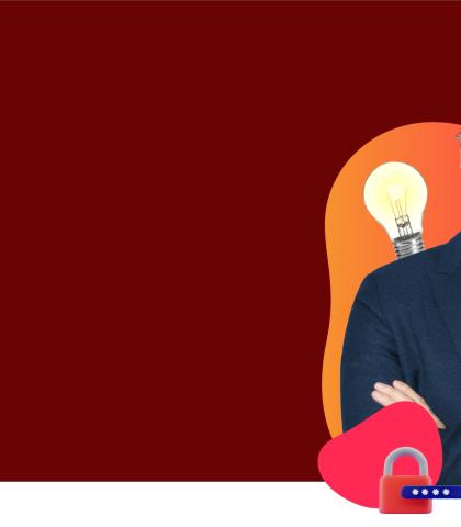 Homepage banner with a man looking very happy with folded arms and light bulb on his shoulder