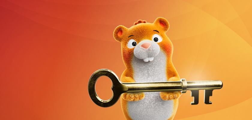 Harriet the Hamster holding a key, helping businesses unlock smarter HR, payroll and finance processes