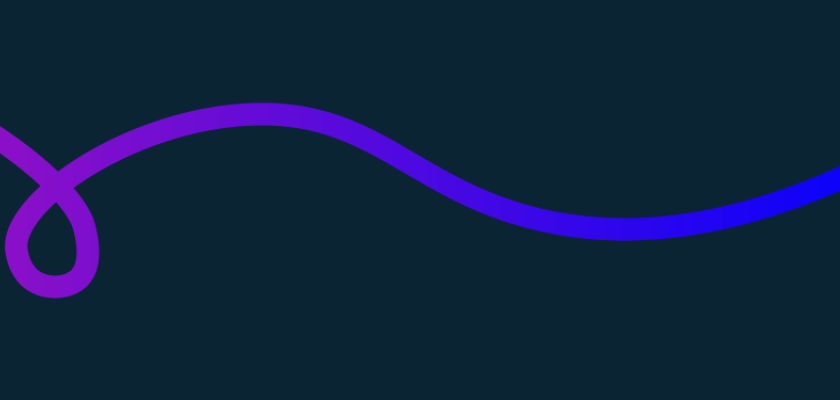 abstract swish line in gradient colouring from pink to blue on a dark blue background