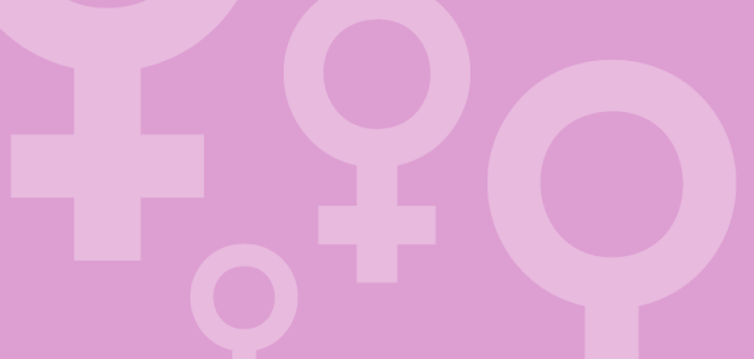 A pink design with the widely recognised gender symbol of a circle above a cross signifying female