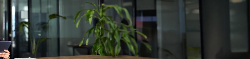 A lady working on a tablet in the office.