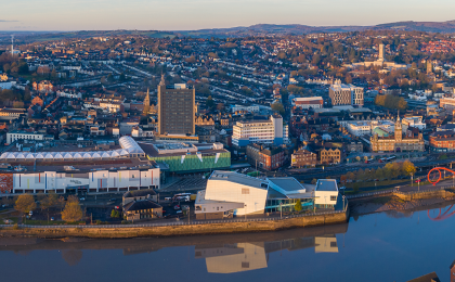 ariel view of Newport in South Wales