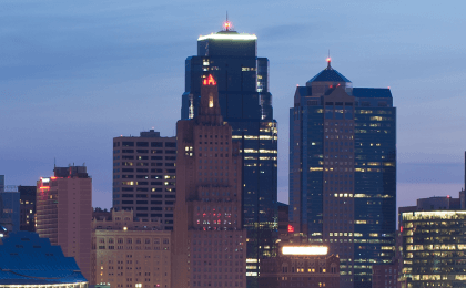 city skyline, kansas, usa, night, buildings