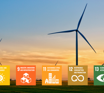 wind turbines with UN SDG goal logos