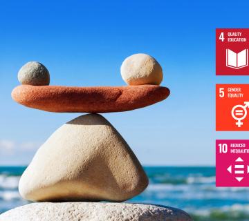 stones balancing with UN SDG icons