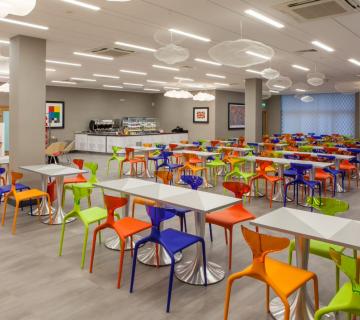 canteen tables and coffee bar