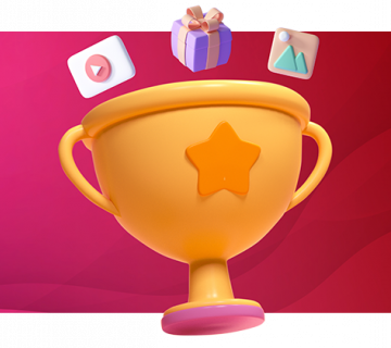 Trophy with images and videos popping out, showing the variety of content options we produce with our HR consultancy service.