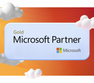 Microsoft Partner Gold logo surrounded by clouds