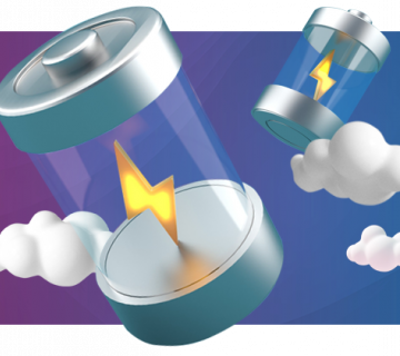Cylinders with lightning bolts inside surrounded by clouds