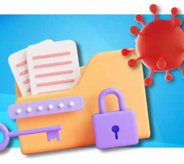 Folder of document with files coming out, the lock and key has been opened by a bug, showing how important advanced anti-malware is. 