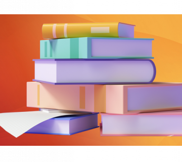 Pile of books and paper representing learning