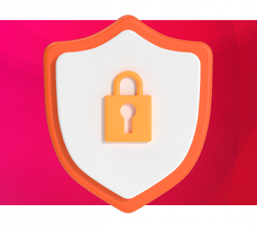 Shield with a padlock in the centre of it, representing our commitment to data security