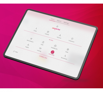 Tablet screen showing People First platform with our onboarding module.