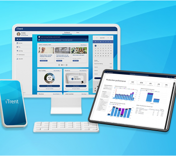 Desktop, tablet and mobile screen showing the HR and payroll platform, iTrent.