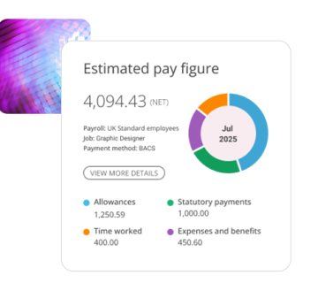 People First real-time payroll functionality, displaying estimated pay figure, allowances, statutory payments, time worked, expenses and benefits.