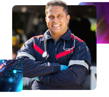 Portrait of a male ambulance worker in front of his vehicle