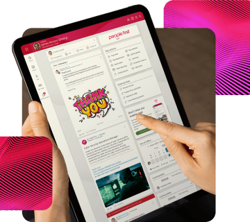 A tablet with People First news landing page