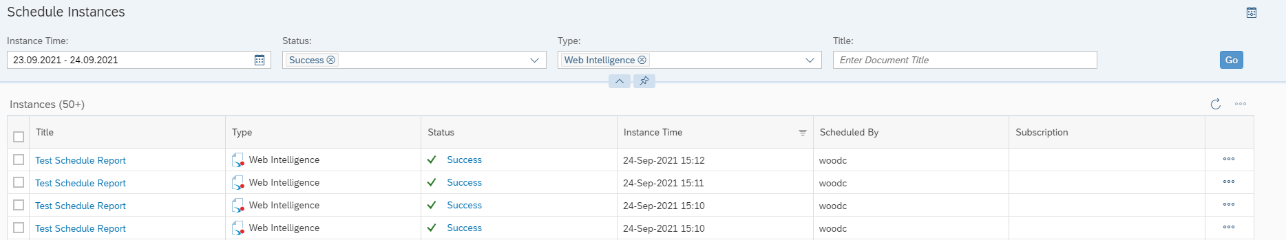 Screenshot of scheduled reports in 4.3