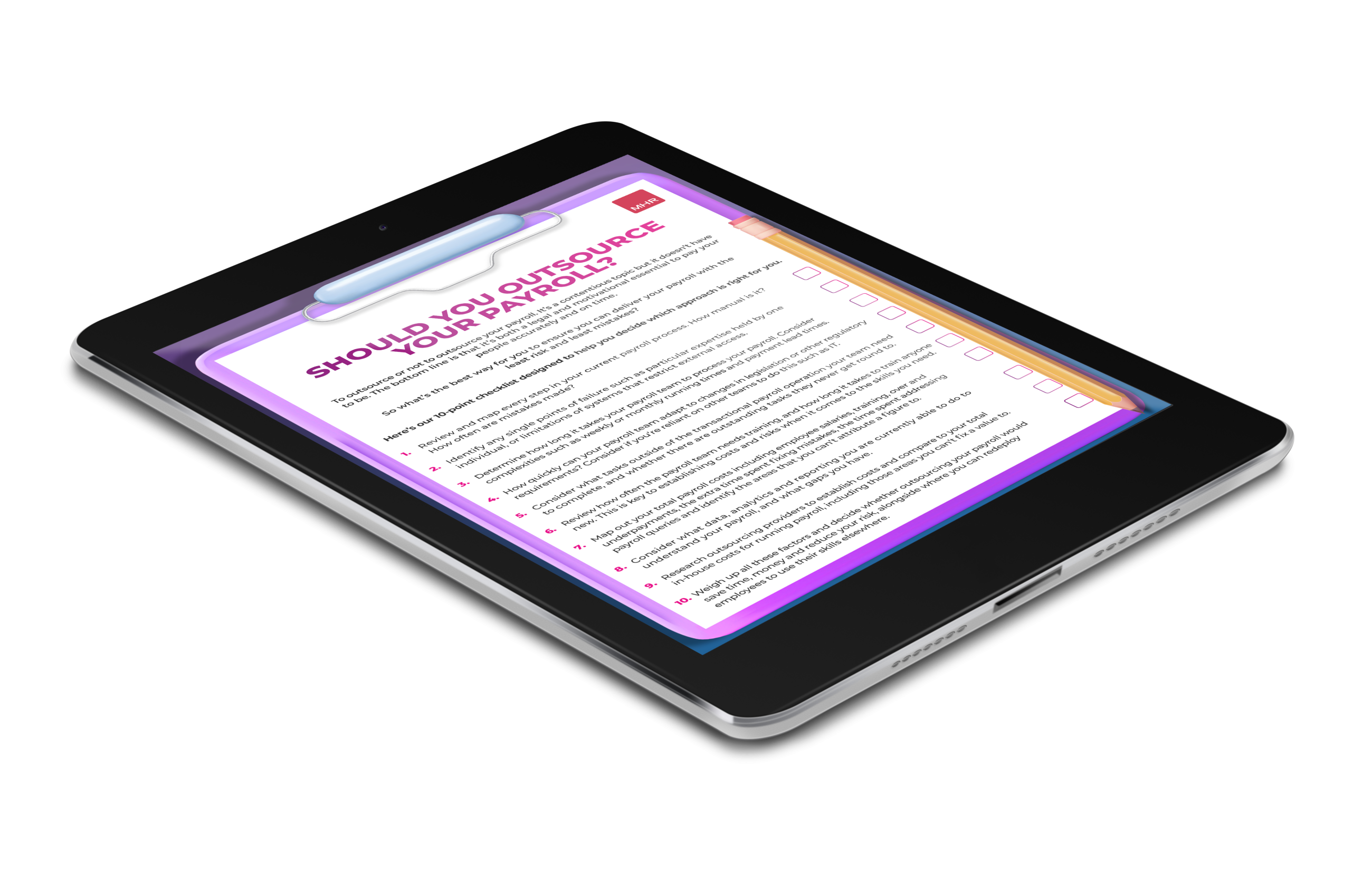 Outsourced payroll checklist on a tablet