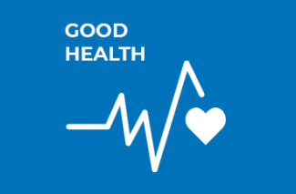 Good health, UN goals for sustainability, showing a heart rate.