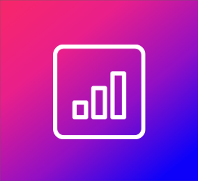 a bar chart icon, with gradient background.