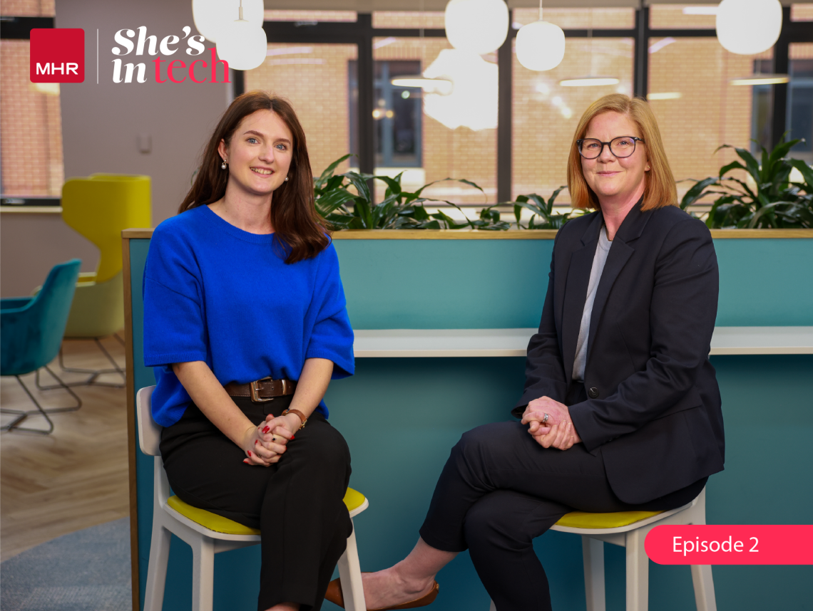 A still from  She's in Tech episode one, featuring Rosie North and Kerry Crewe