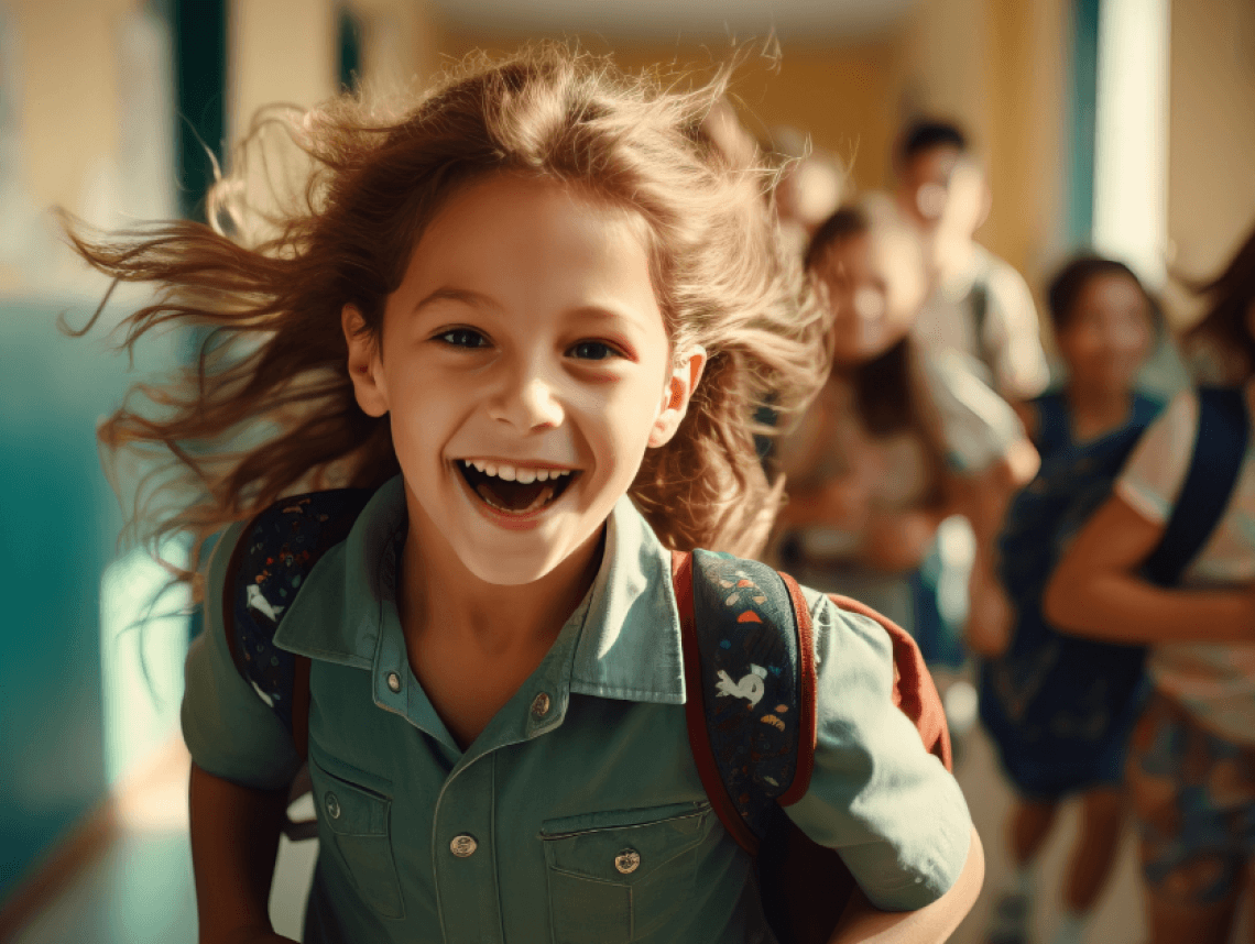 children running in a corridor