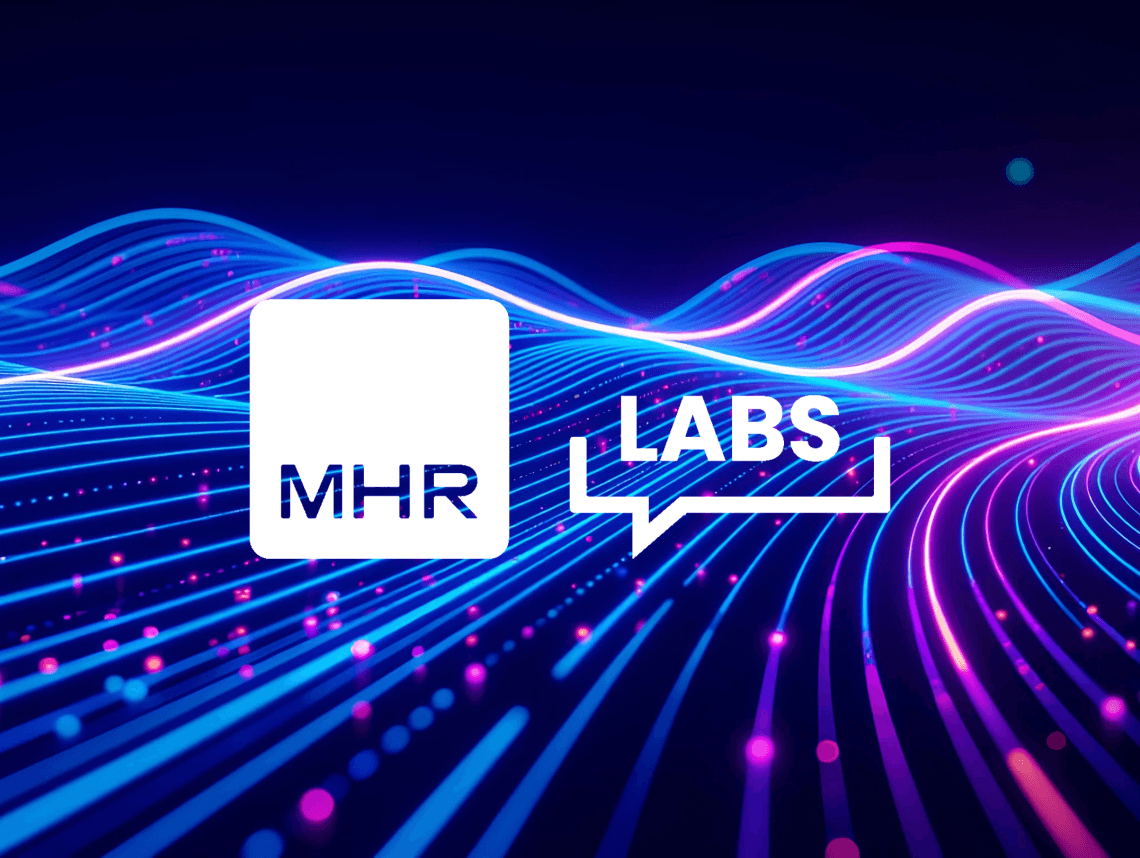 The MHR labs logo on a colourful background.
