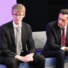 Neil Stenton and Chris Judd sit on a sofa and discuss emerging technologies.