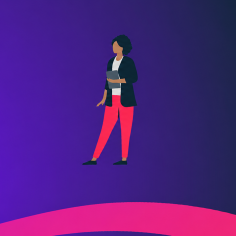 An illustrated woman holding a tablet