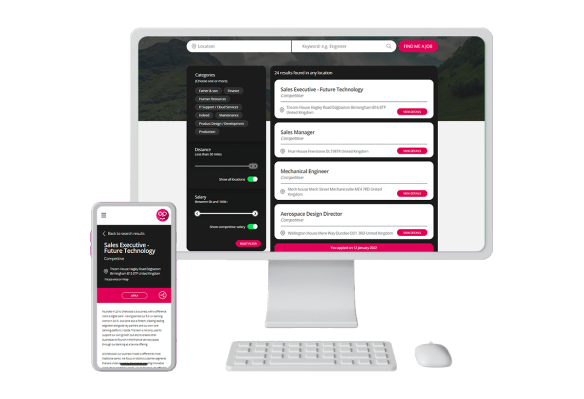 People First recruitment modules showing on a desktop and mobile phone screen.