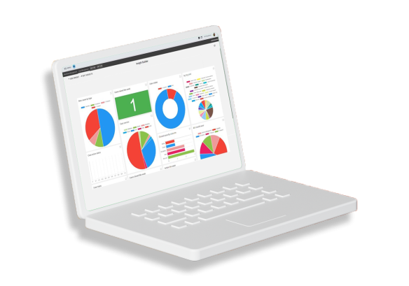 A laptop with analytical graphs displaying on the screen.