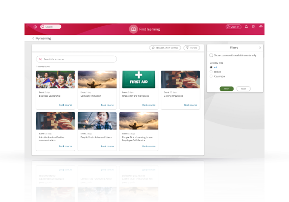 People First learning platform showing multiple courses in an employee's learning development plan.
