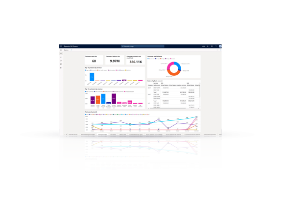 Microsoft Dynamics finance dashboard overview.